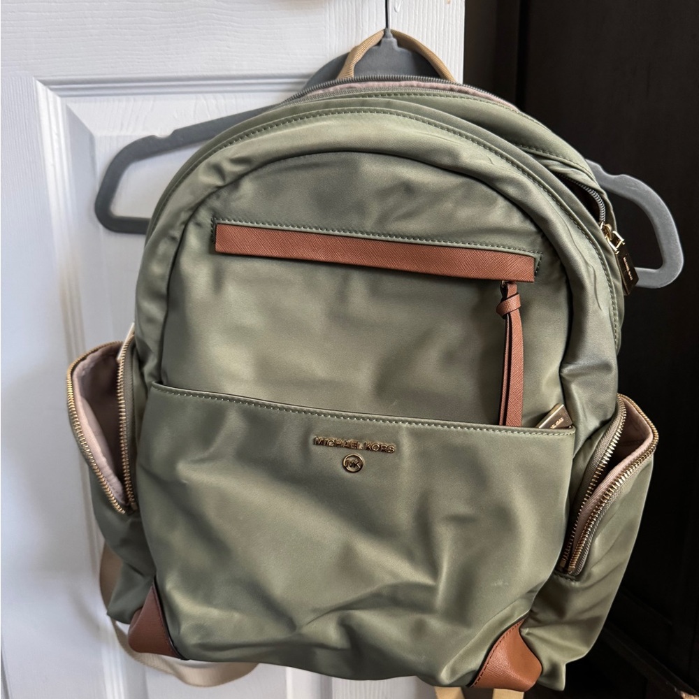 Michael Kors Prescott Backpack Army Green with Tan Accents